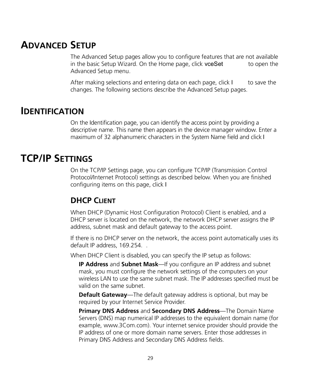 3Com WL-455 manual Advanced Setup, Identification, Dhcp Client 