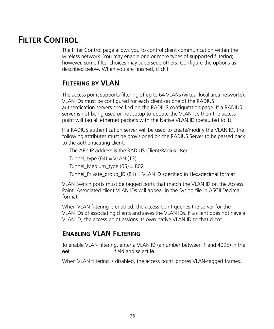 3Com WL-455 manual Filter Control, Filtering by Vlan, Enabling Vlan Filtering 