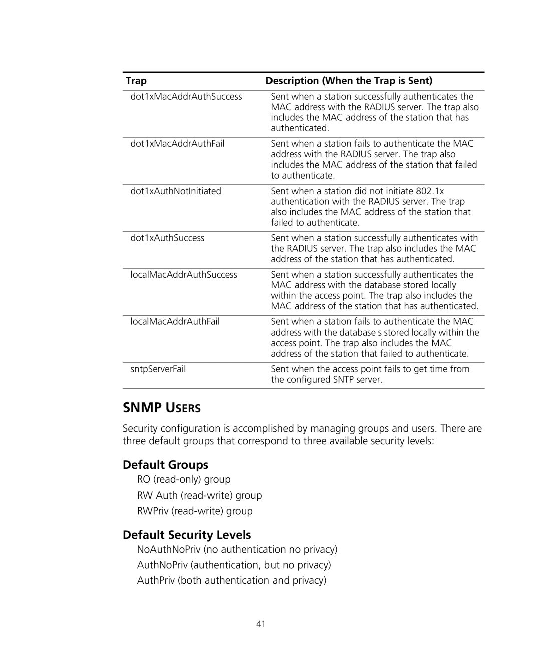 3Com WL-455 manual Snmp Users, Dot1xMacAddrAuthSuccess 