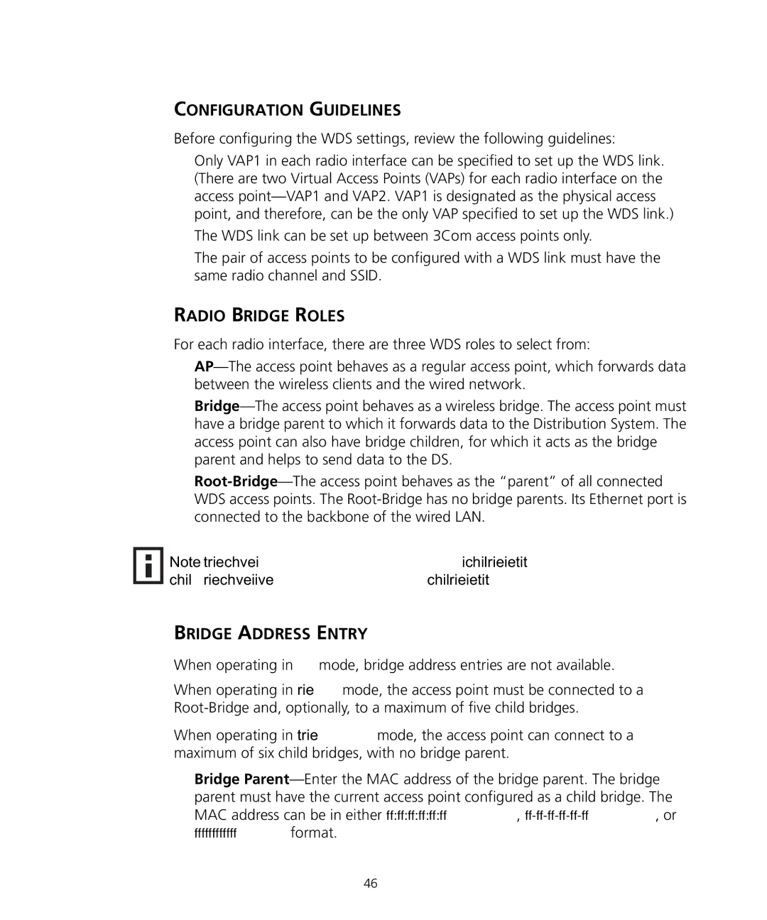 3Com WL-455 manual Configuration Guidelines, Radio Bridge Roles, Bridge Address Entry 