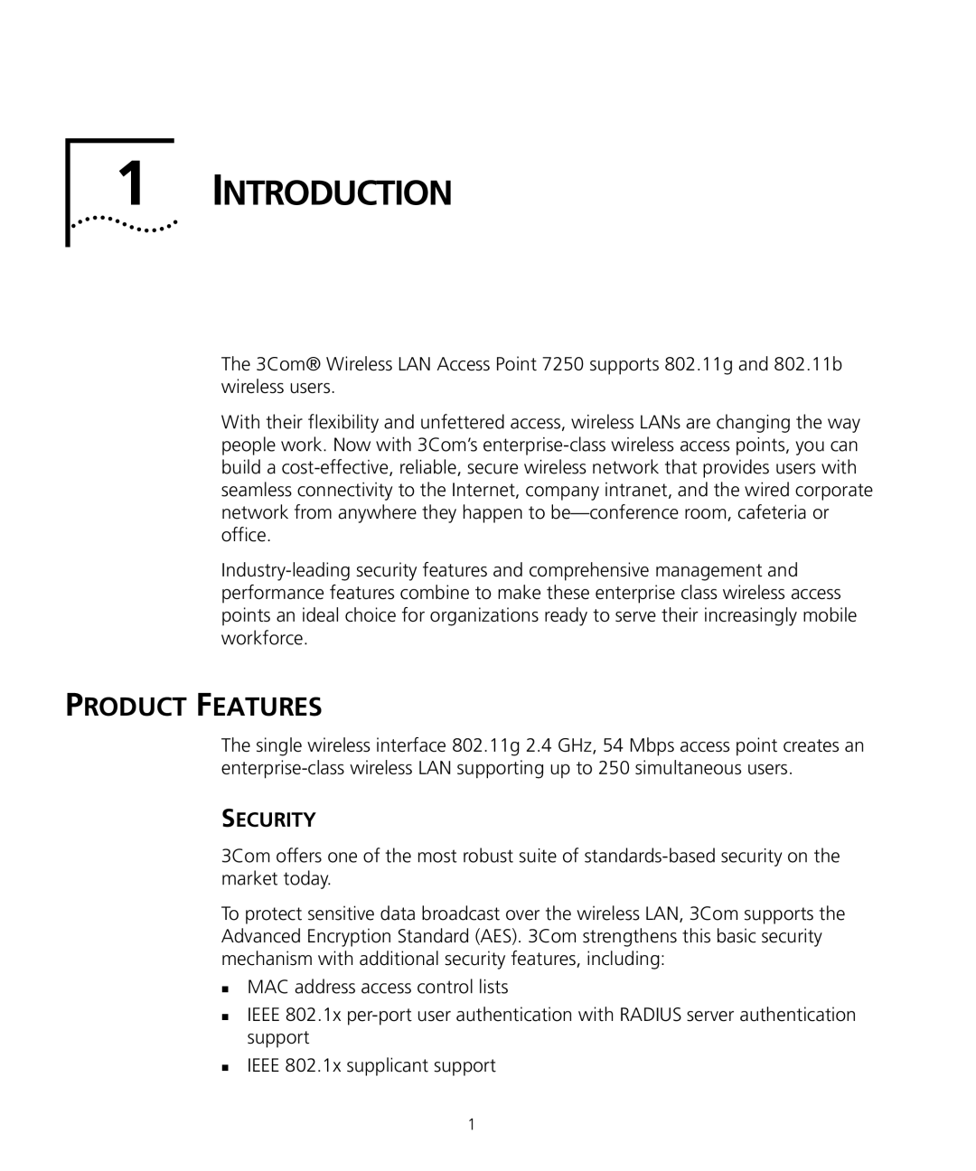 3Com WL-455 manual Product Features, Security 