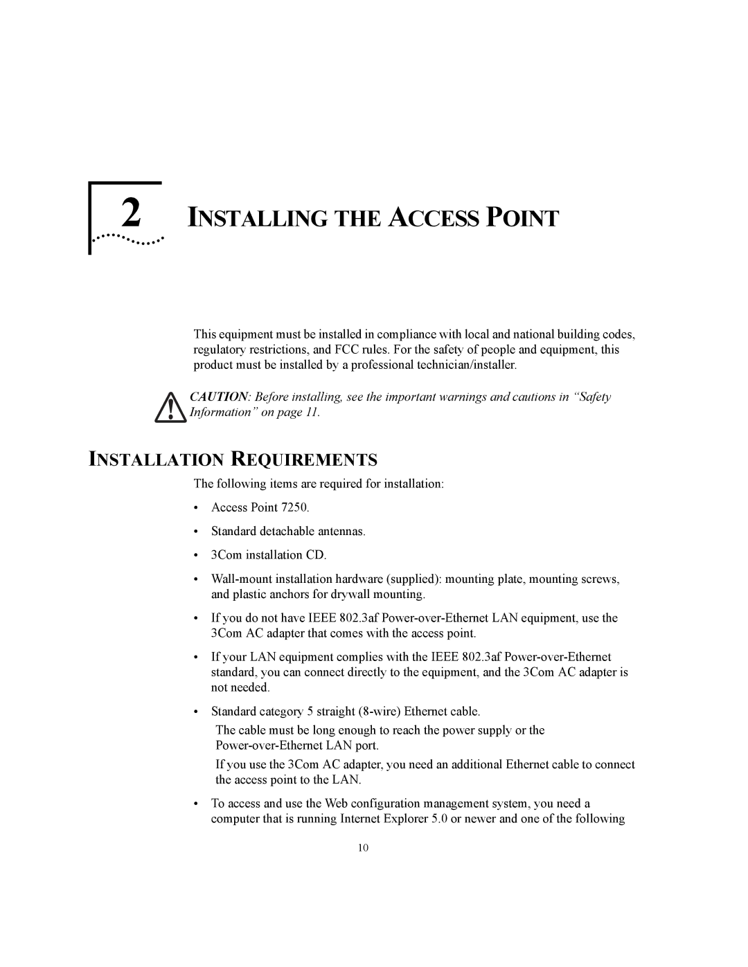 3Com WL-455 manual Installing the Access Point, Installation Requirements 