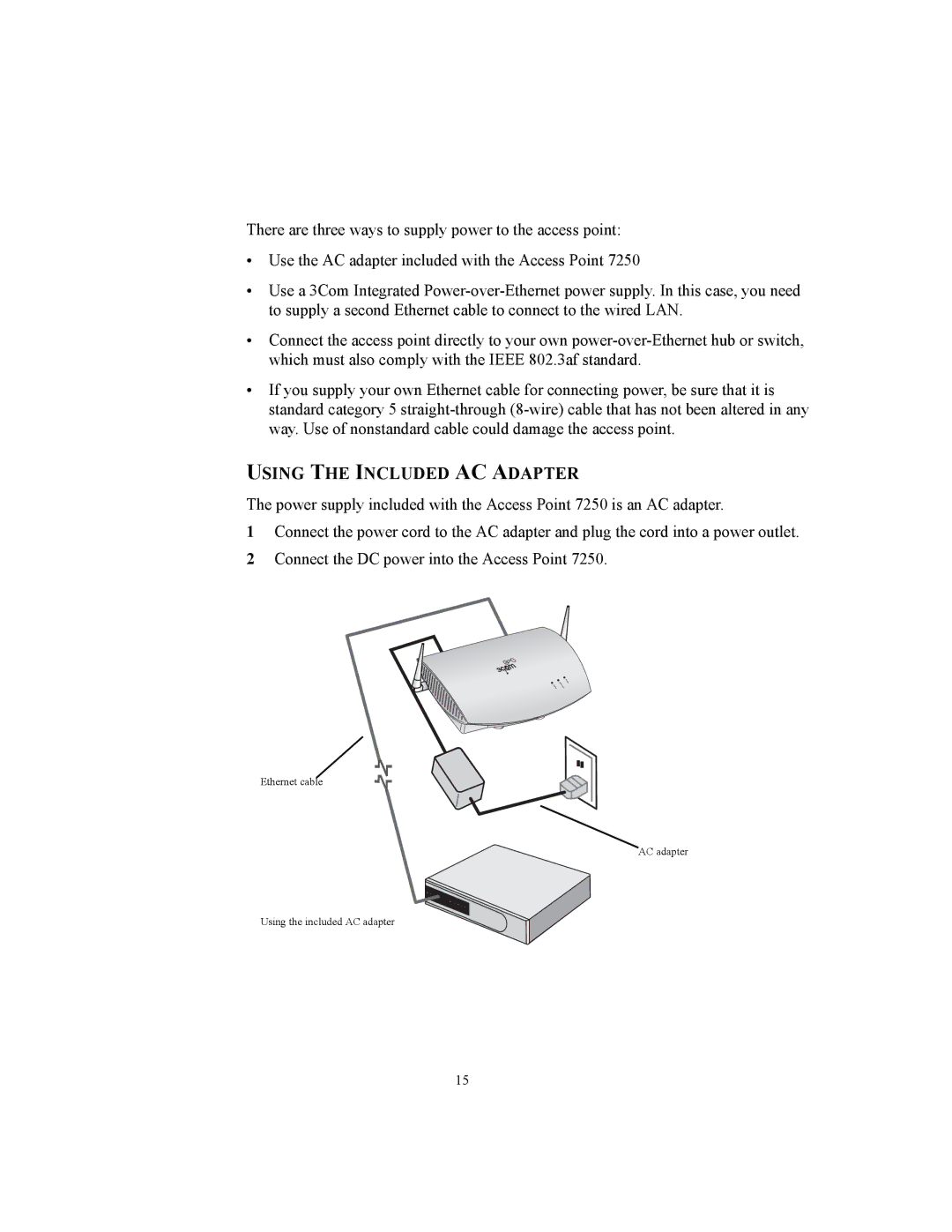 3Com WL-455 manual Using the Included AC Adapter 