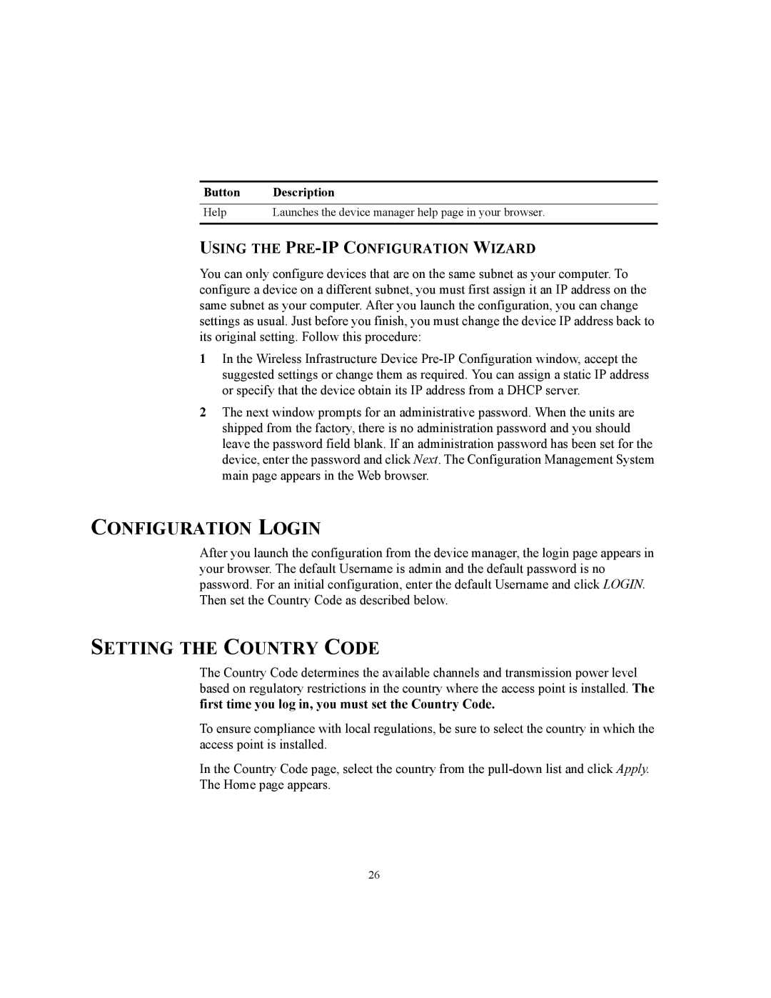 3Com WL-455 manual Configuration Login, Setting the Country Code, Using the PRE-IP Configuration Wizard 