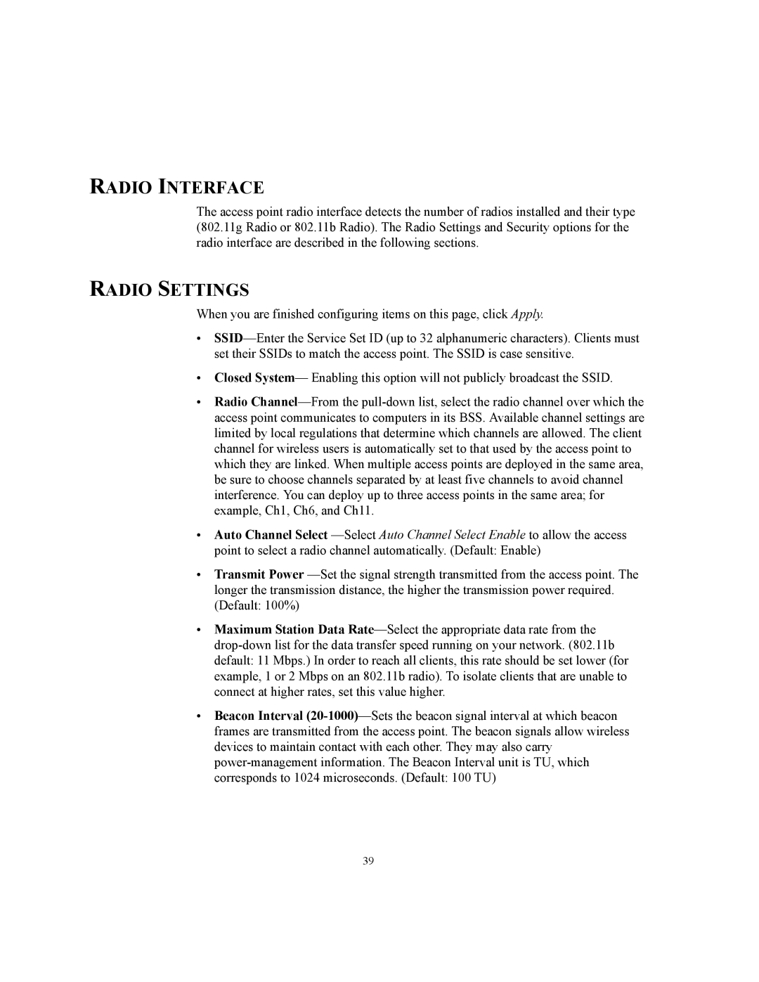 3Com WL-455 manual Radio Interface, Radio Settings 