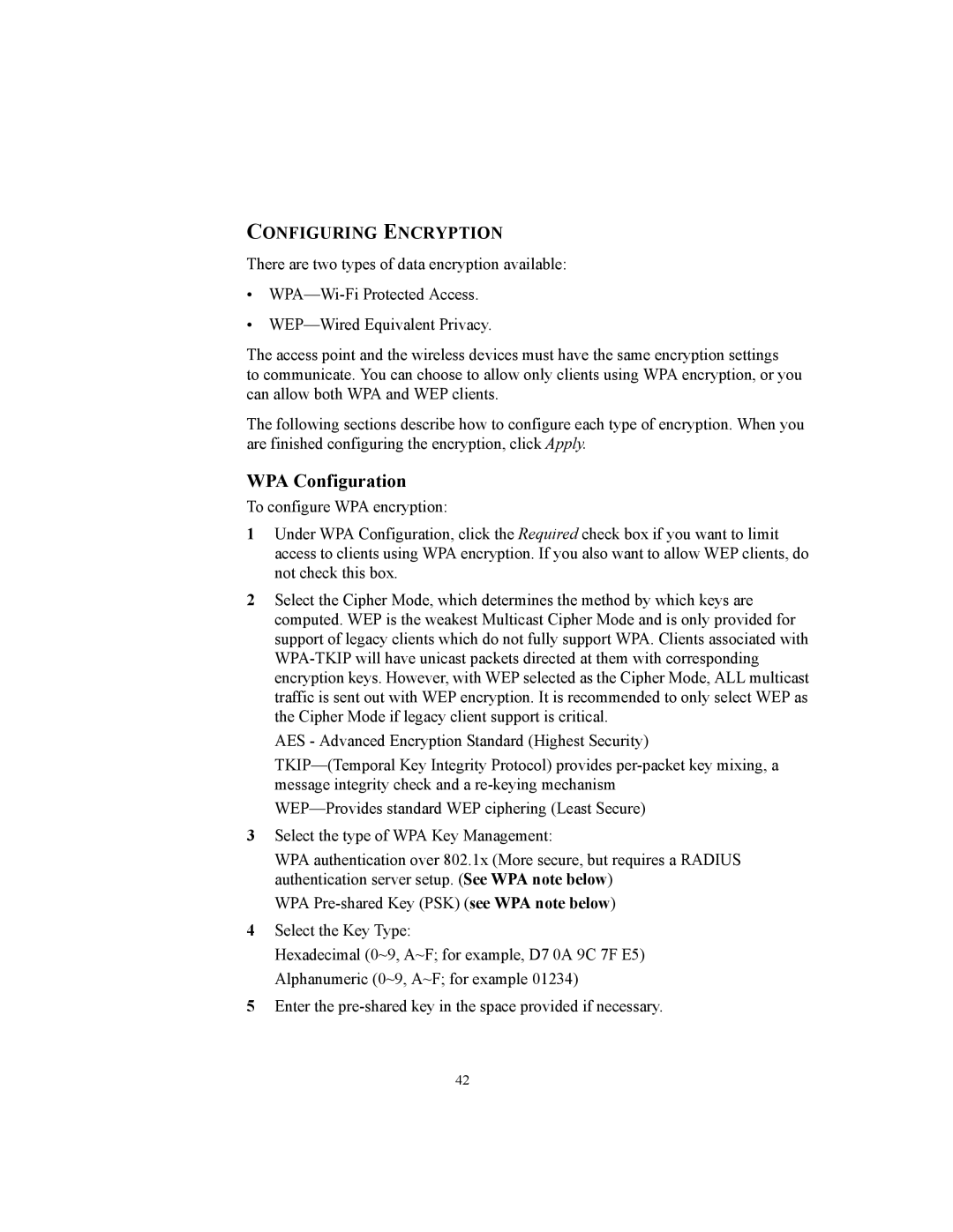 3Com WL-455 manual WPA Configuration, Configuring Encryption 