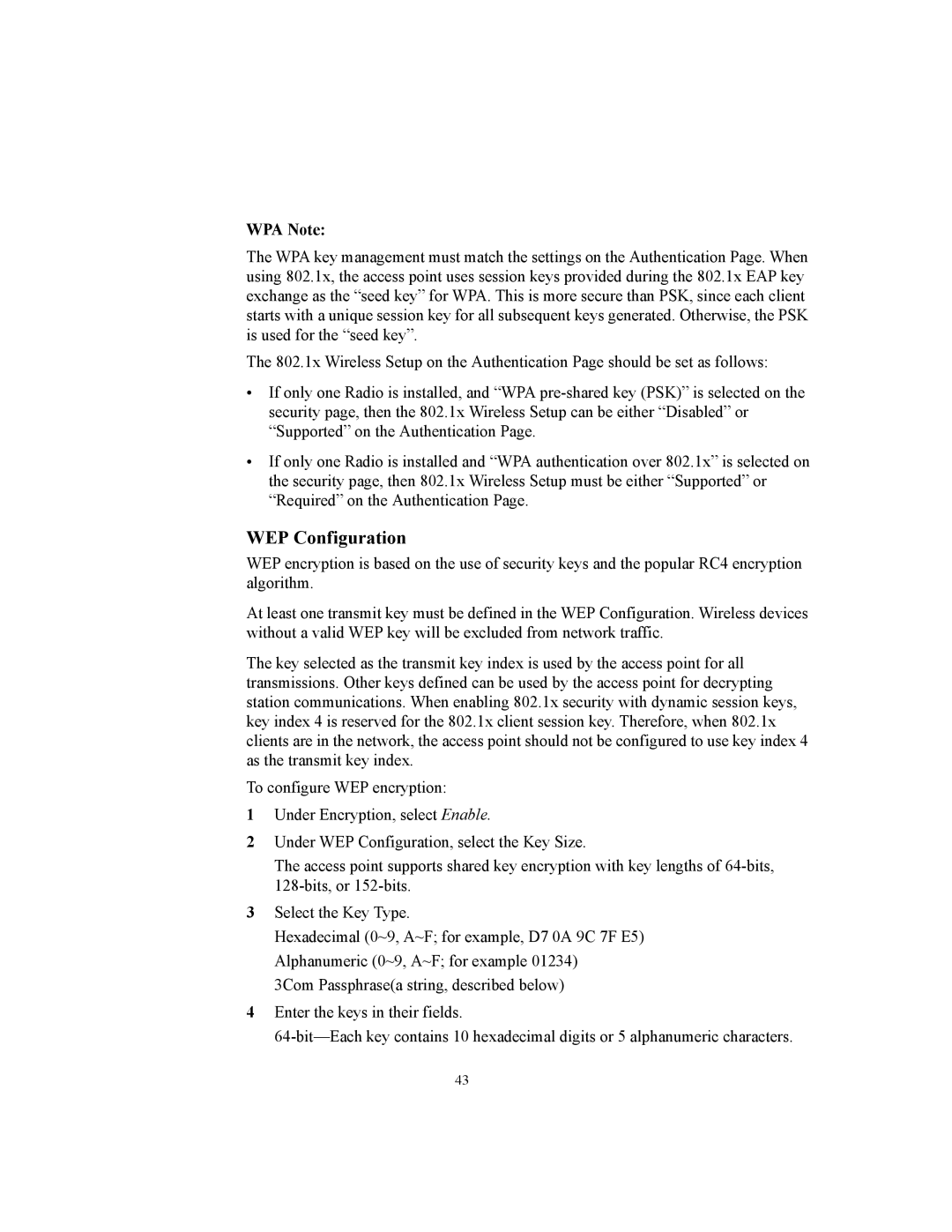 3Com WL-455 manual WEP Configuration 