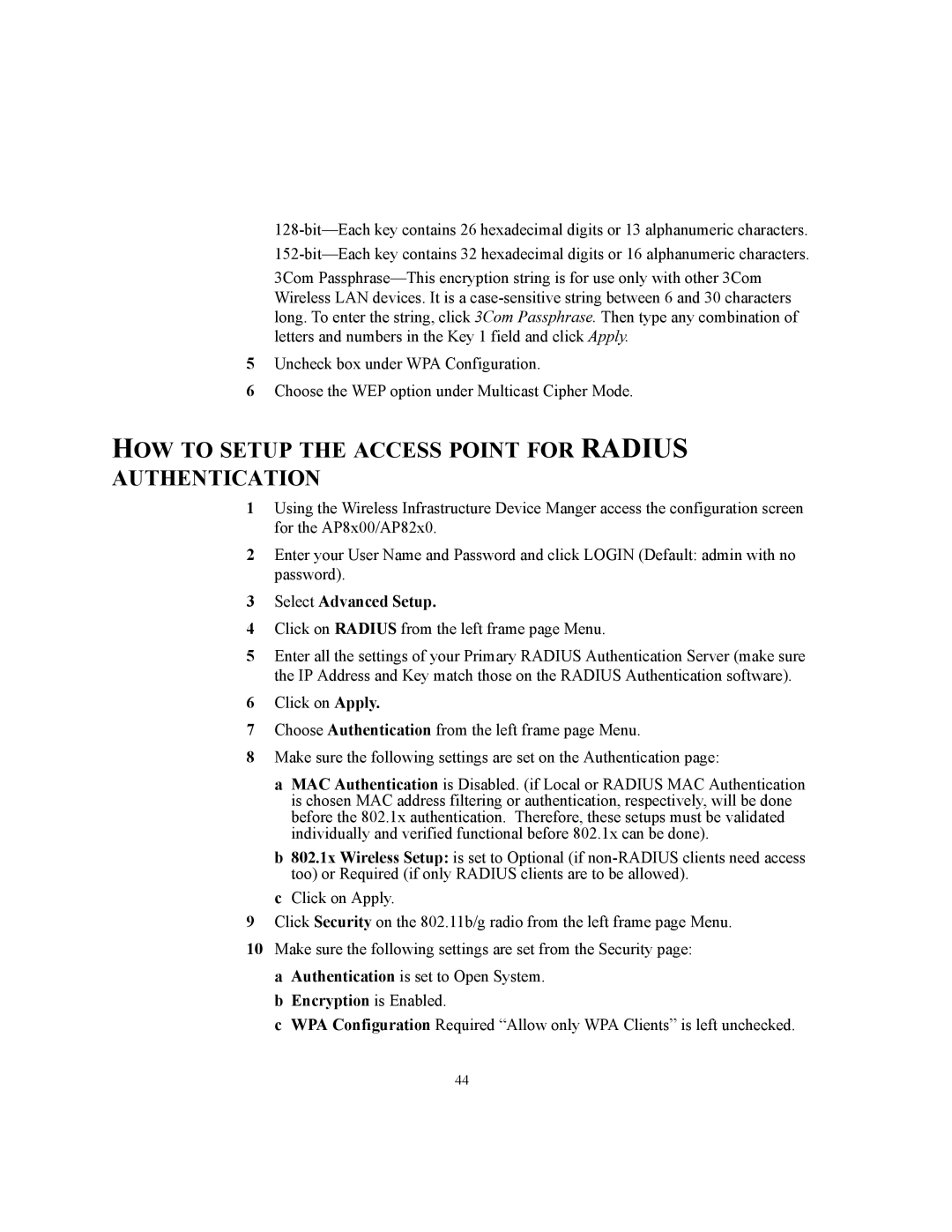 3Com WL-455 manual HOW to Setup the Access Point for Radius Authentication, Select Advanced Setup 