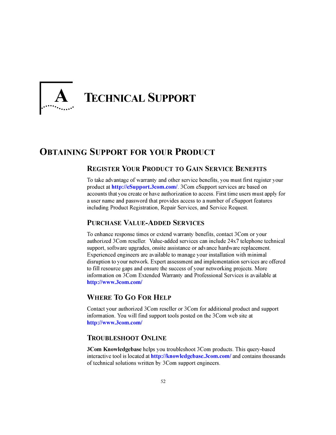 3Com WL-455 manual Technical Support, Obtaining Support for Your Product 