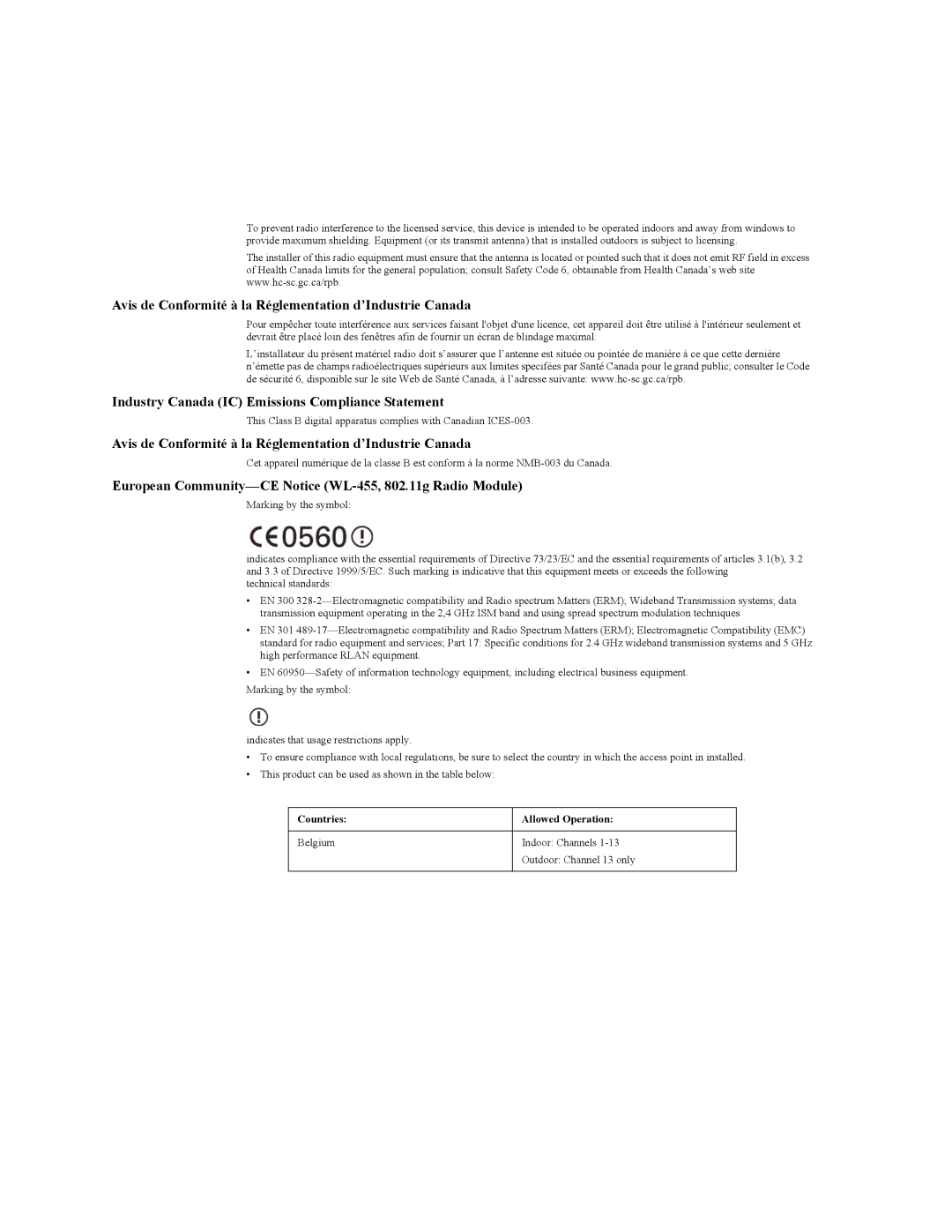 3Com WL-455 manual Industry Canada IC Emissions Compliance Statement 