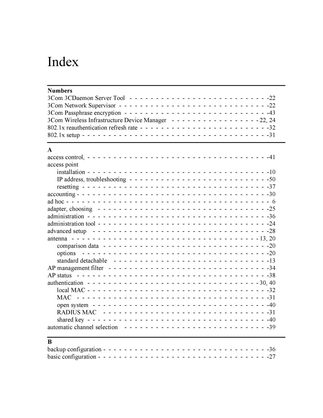 3Com WL-455 manual Index 