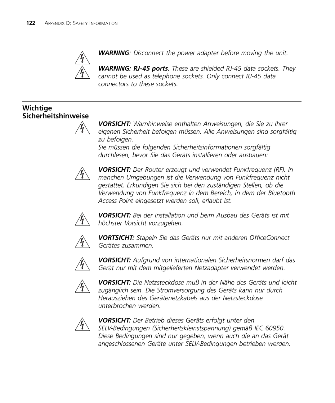 3Com WL-537S manual Wichtige Sicherheitshinweise 