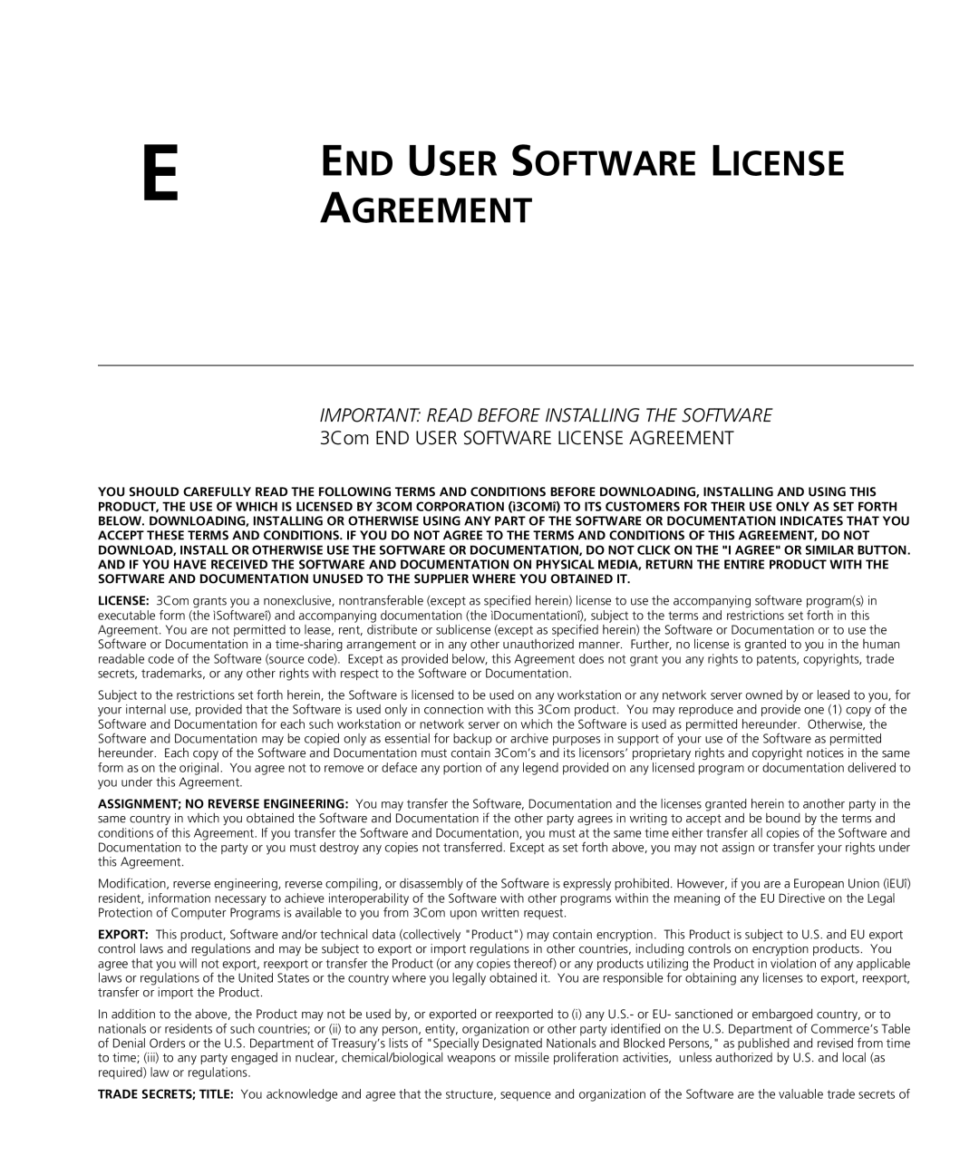 3Com WL-537S manual Agreement 