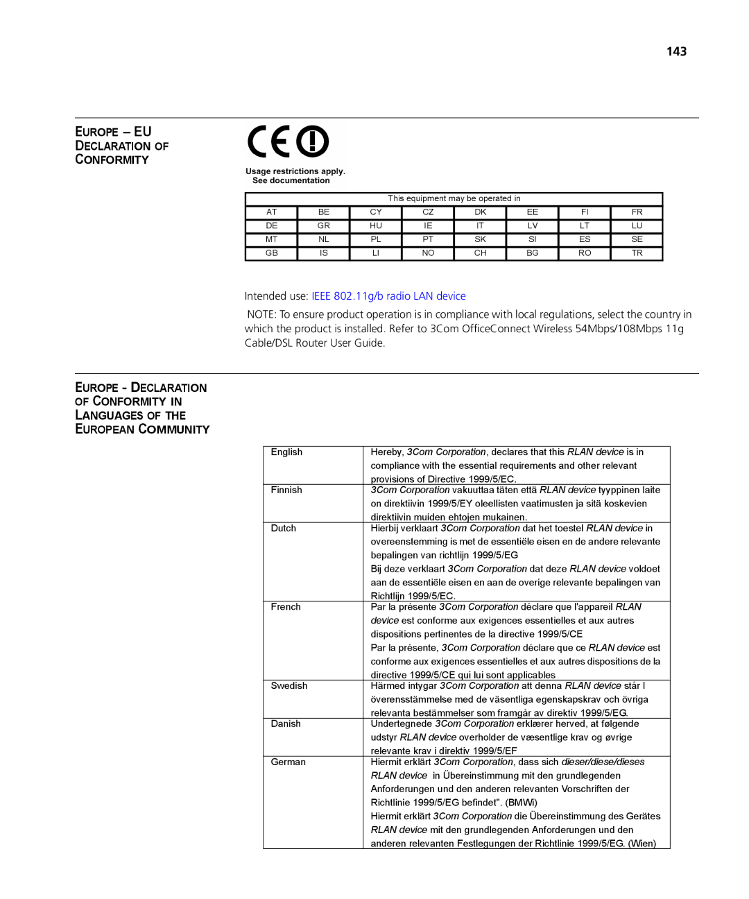 3Com WL-537S manual 143 