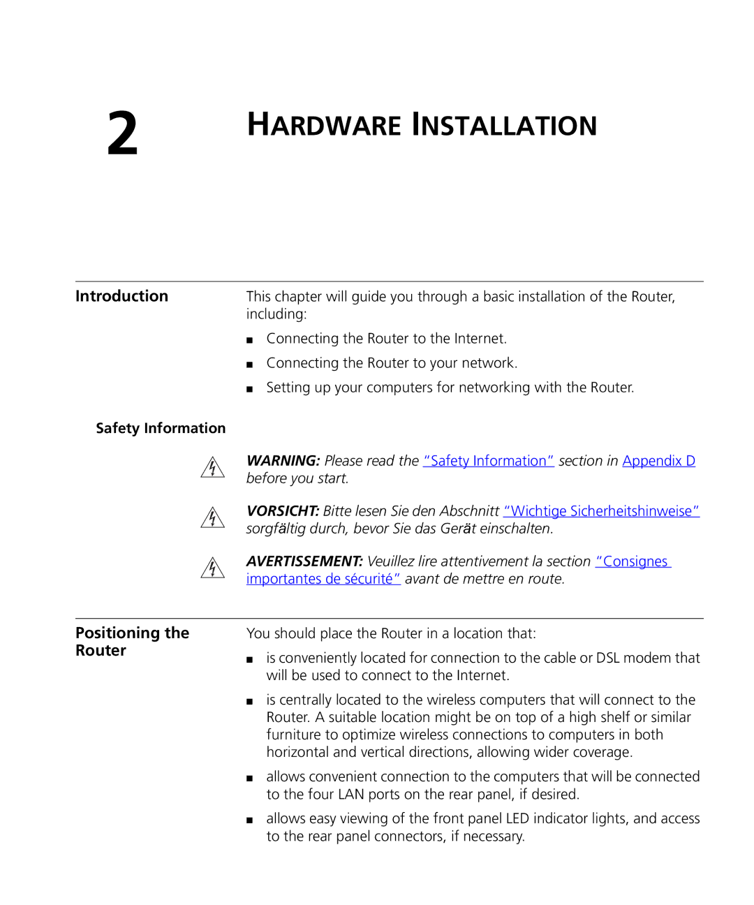 3Com WL-537S manual Introduction, Positioning the Router, Safety Information 