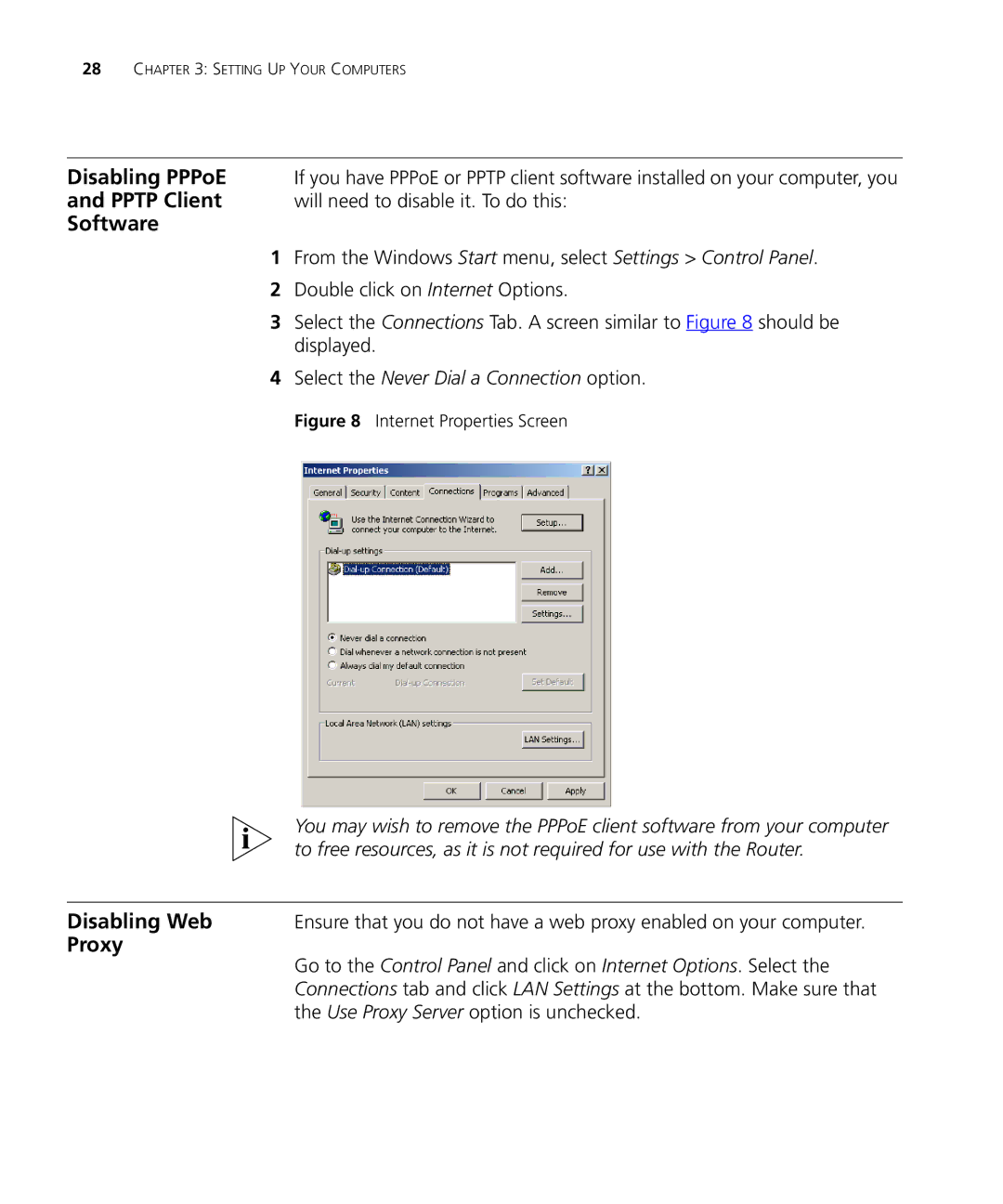 3Com WL-537S manual Disabling PPPoE, Pptp Client, Software 