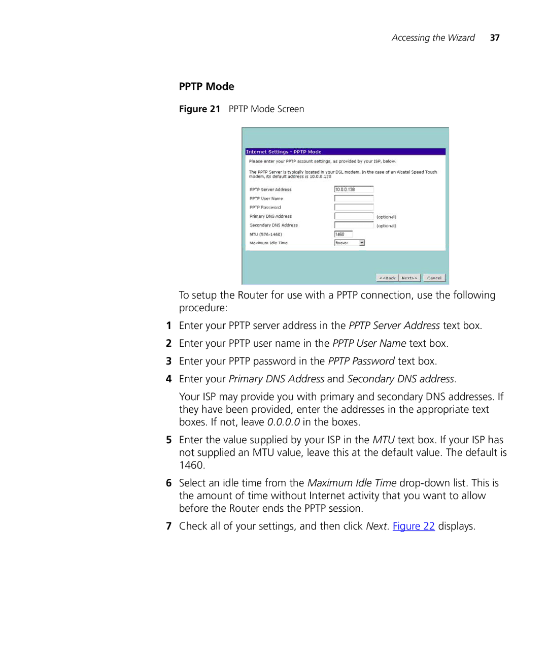 3Com WL-537S manual Pptp Mode, Enter your Primary DNS Address and Secondary DNS address 