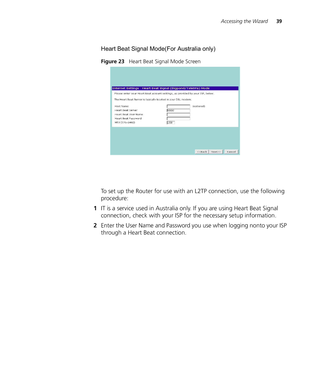 3Com WL-537S manual Heart Beat Signal ModeFor Australia only, Heart Beat Signal Mode Screen 