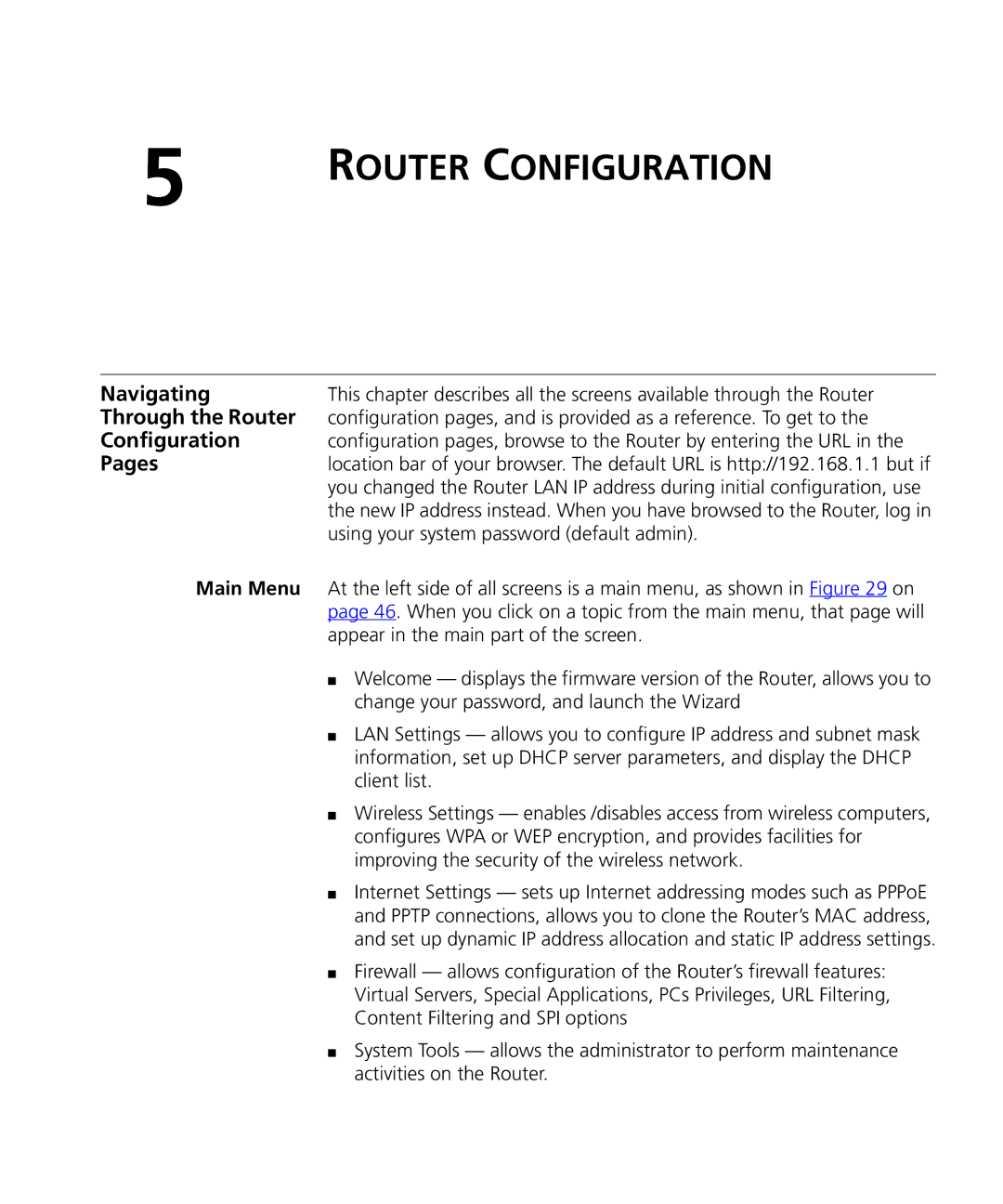 3Com WL-537S manual Navigating, Through the Router, Configuration, Pages, Main Menu 