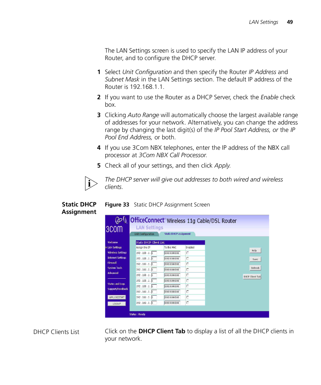 3Com WL-537S manual Dhcp Clients List, Your network 