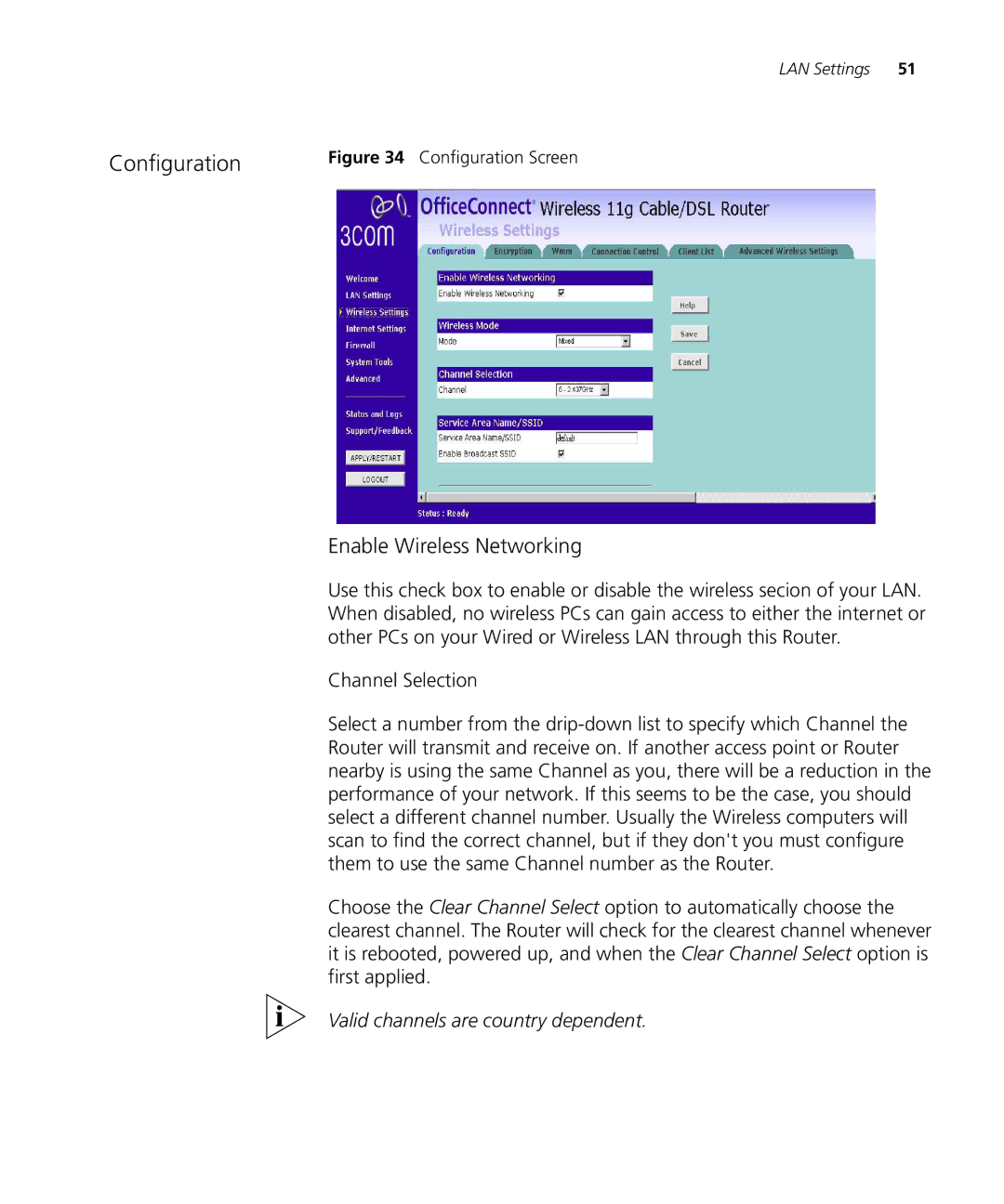 3Com WL-537S manual Configuration, Channel Selection 