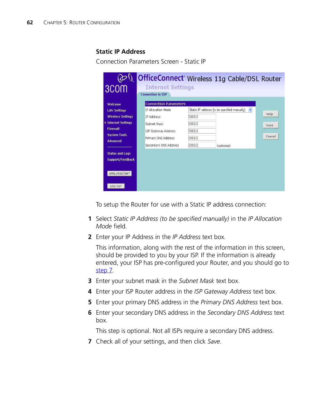 3Com WL-537S manual Static IP Address 