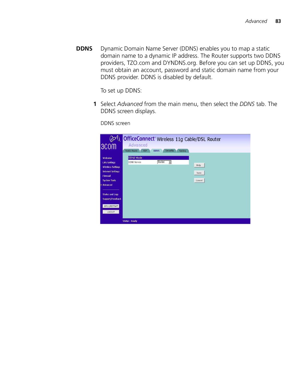 3Com WL-537S manual Ddns screen 