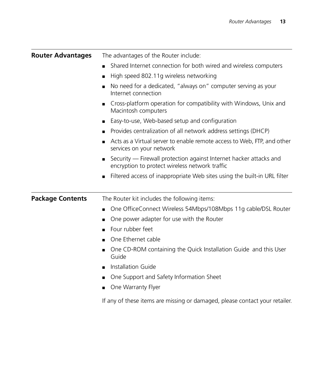 3Com WL-537S manual Router Advantages 