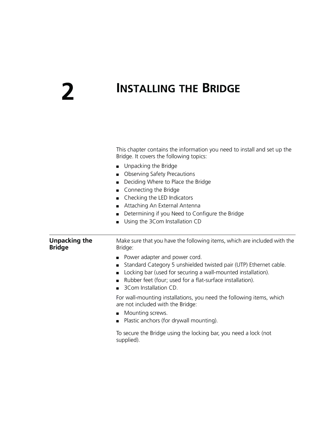 3Com WL-560 manual Unpacking, Bridge 