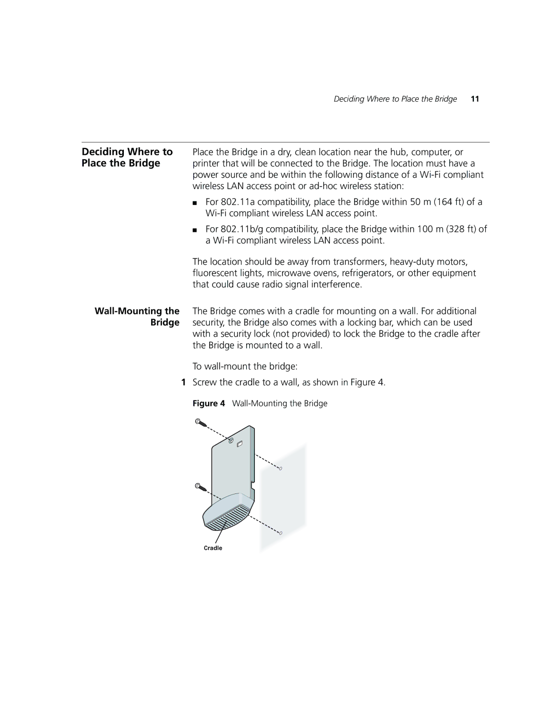 3Com WL-560 manual Wall-Mounting the Bridge, Deciding Where to Place the Bridge 