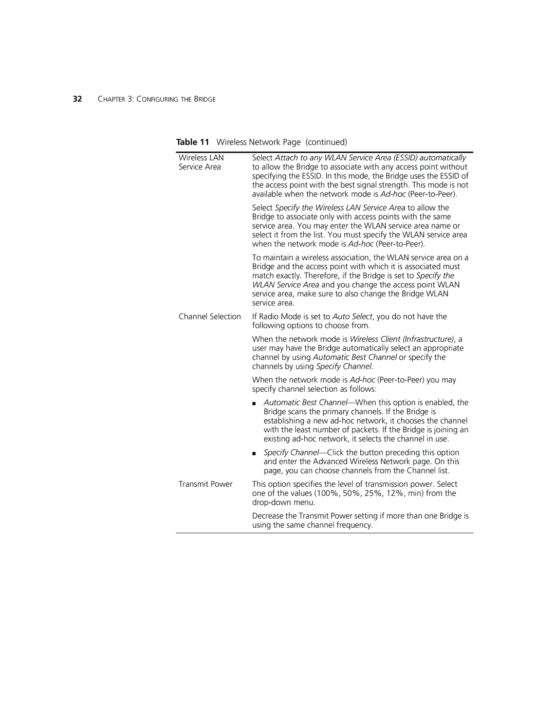 3Com WL-560 manual Select Specify the Wireless LAN Service Area to allow 