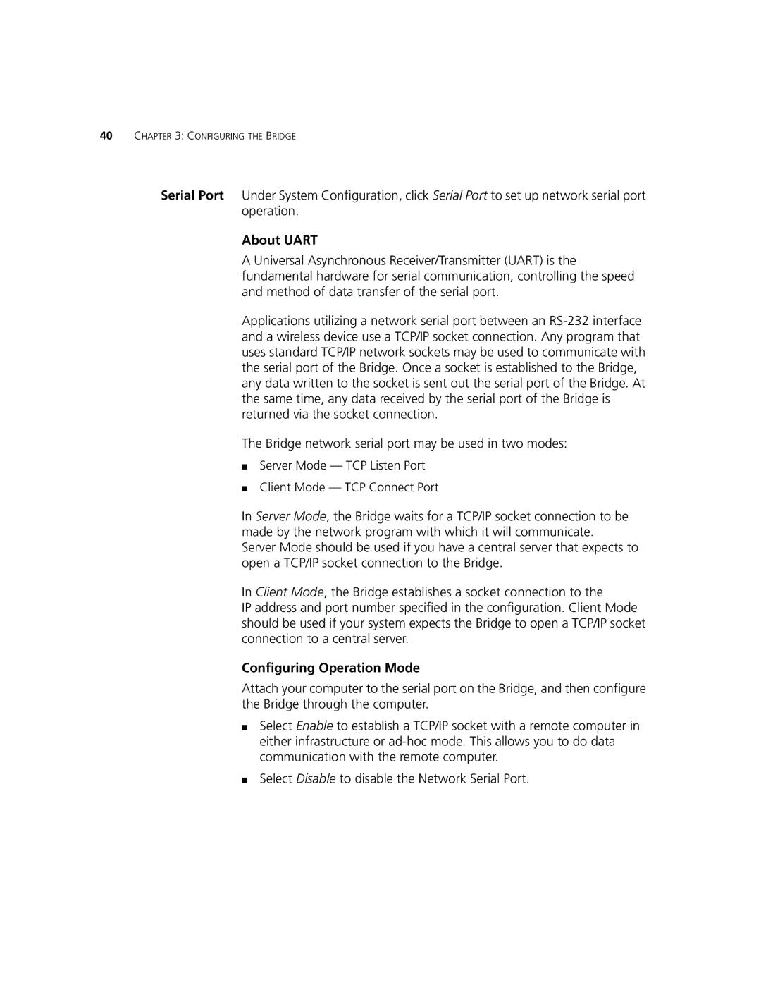 3Com WL-560 manual About Uart, Configuring Operation Mode 