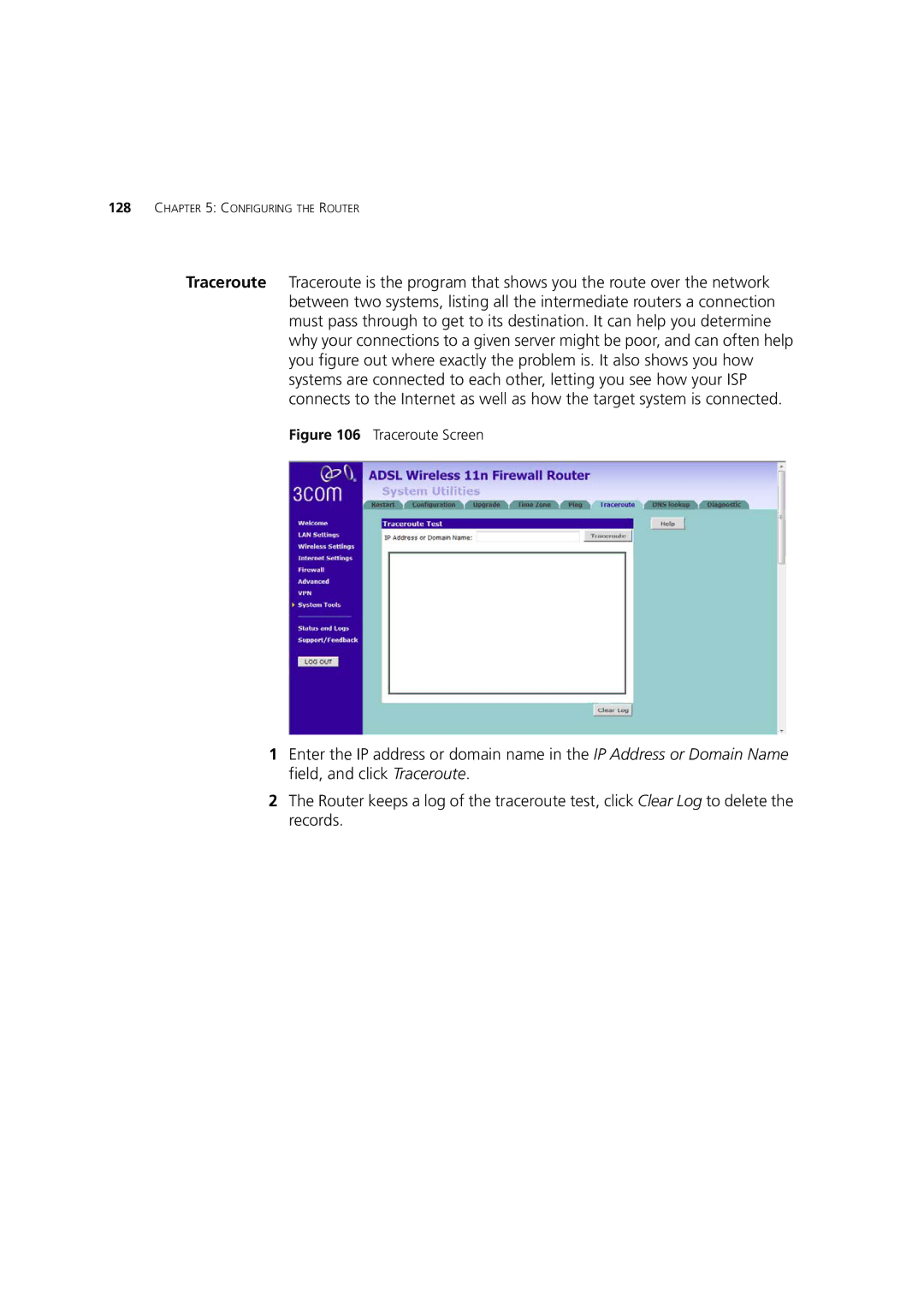 3Com WL-603 manual Traceroute Screen 