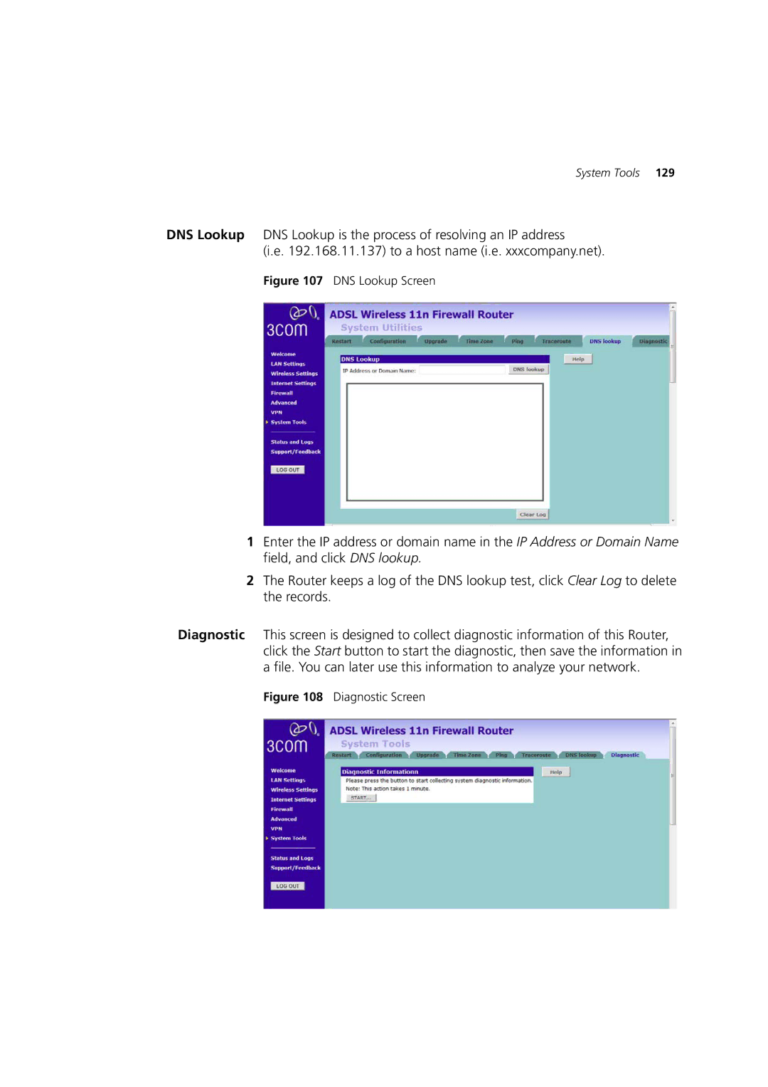 3Com WL-603 manual DNS Lookup Screen 