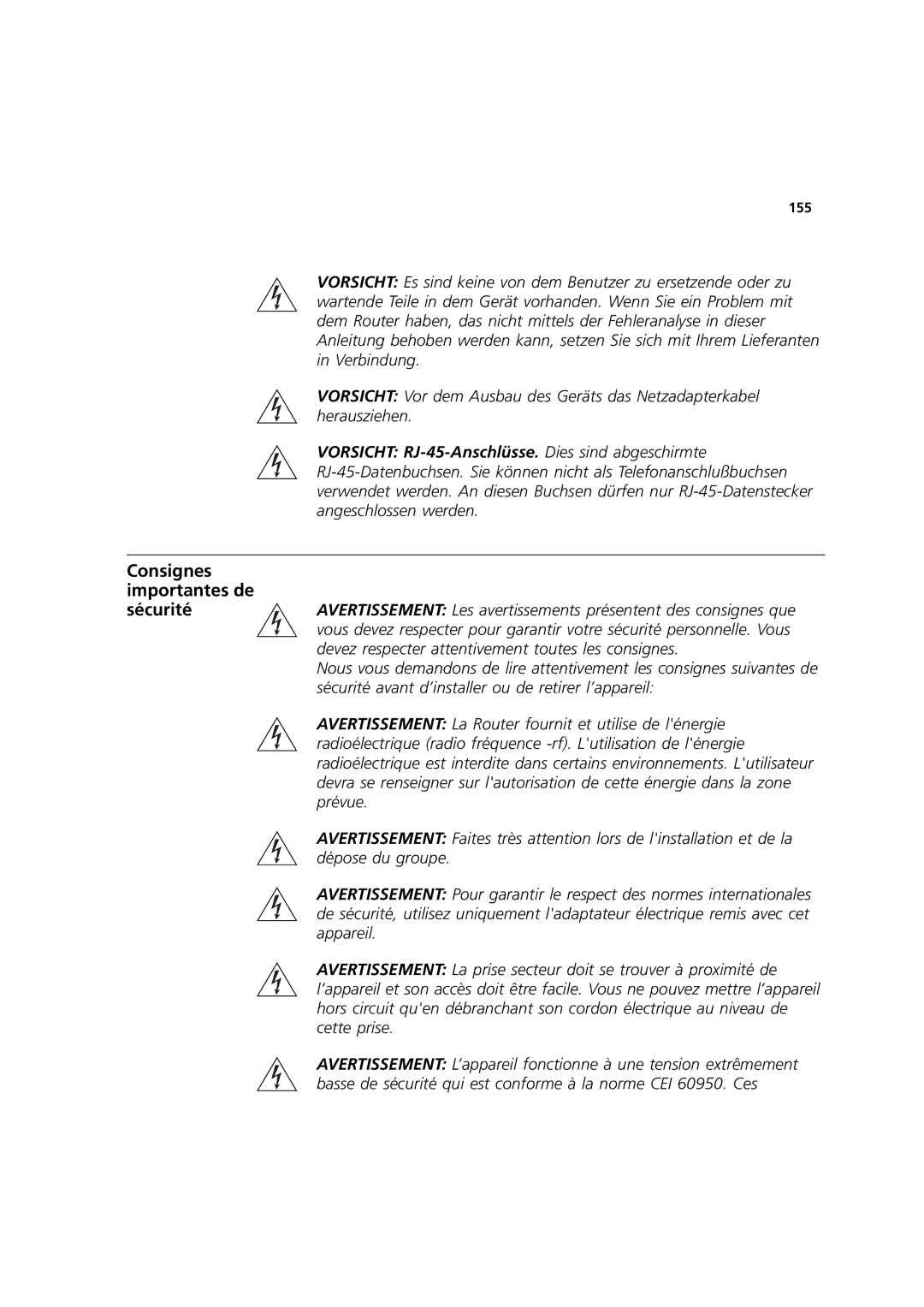 3Com WL-603 manual Consignes importantes de 