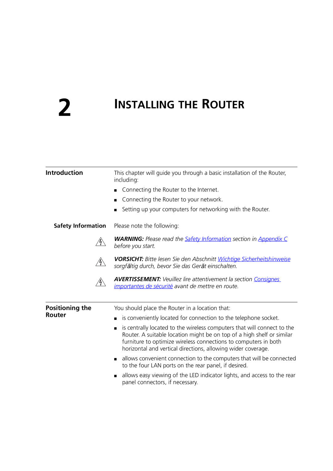 3Com WL-603 manual Introduction, Positioning the Router, Safety Information 