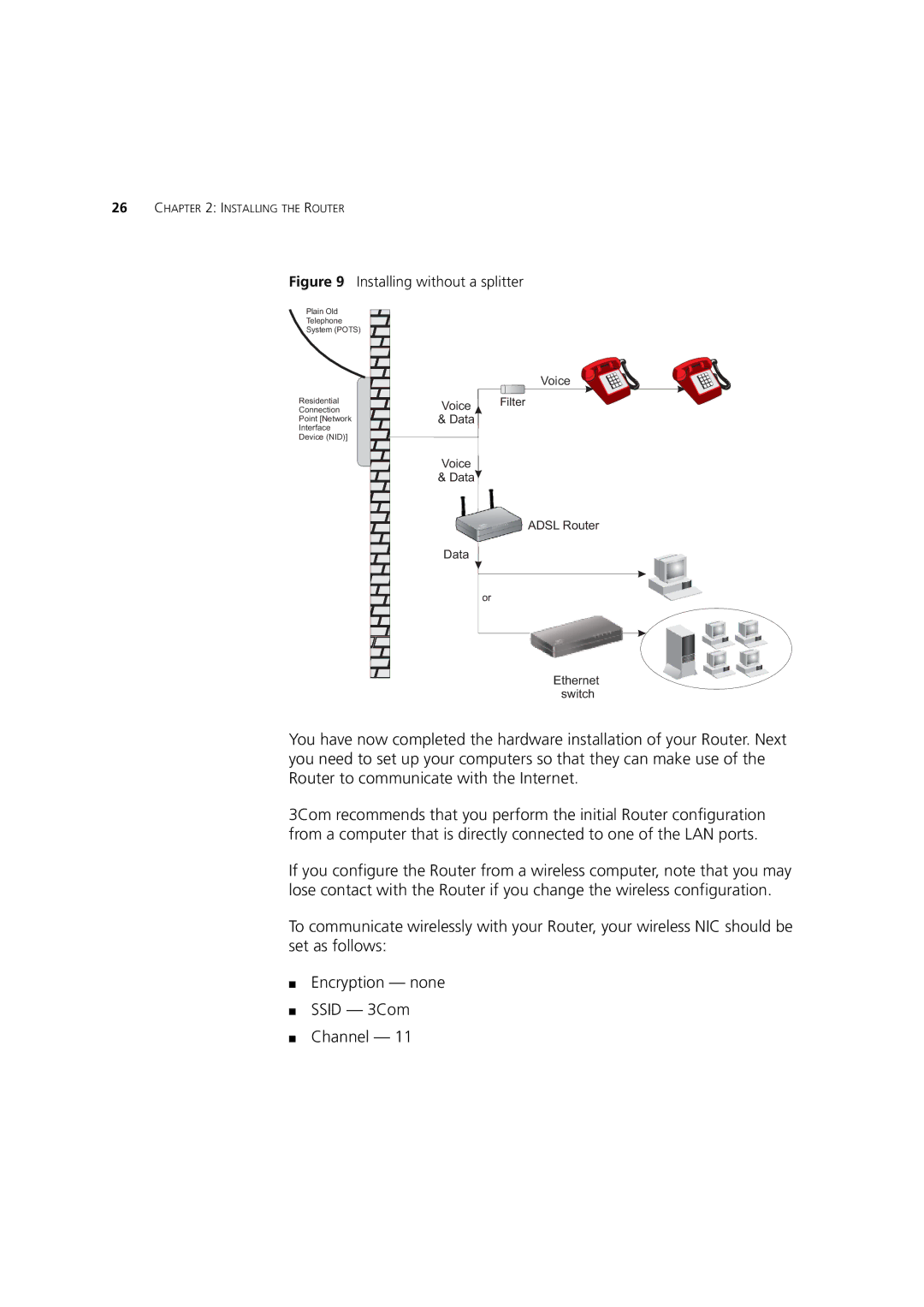 3Com WL-603 manual Installing without a splitter 