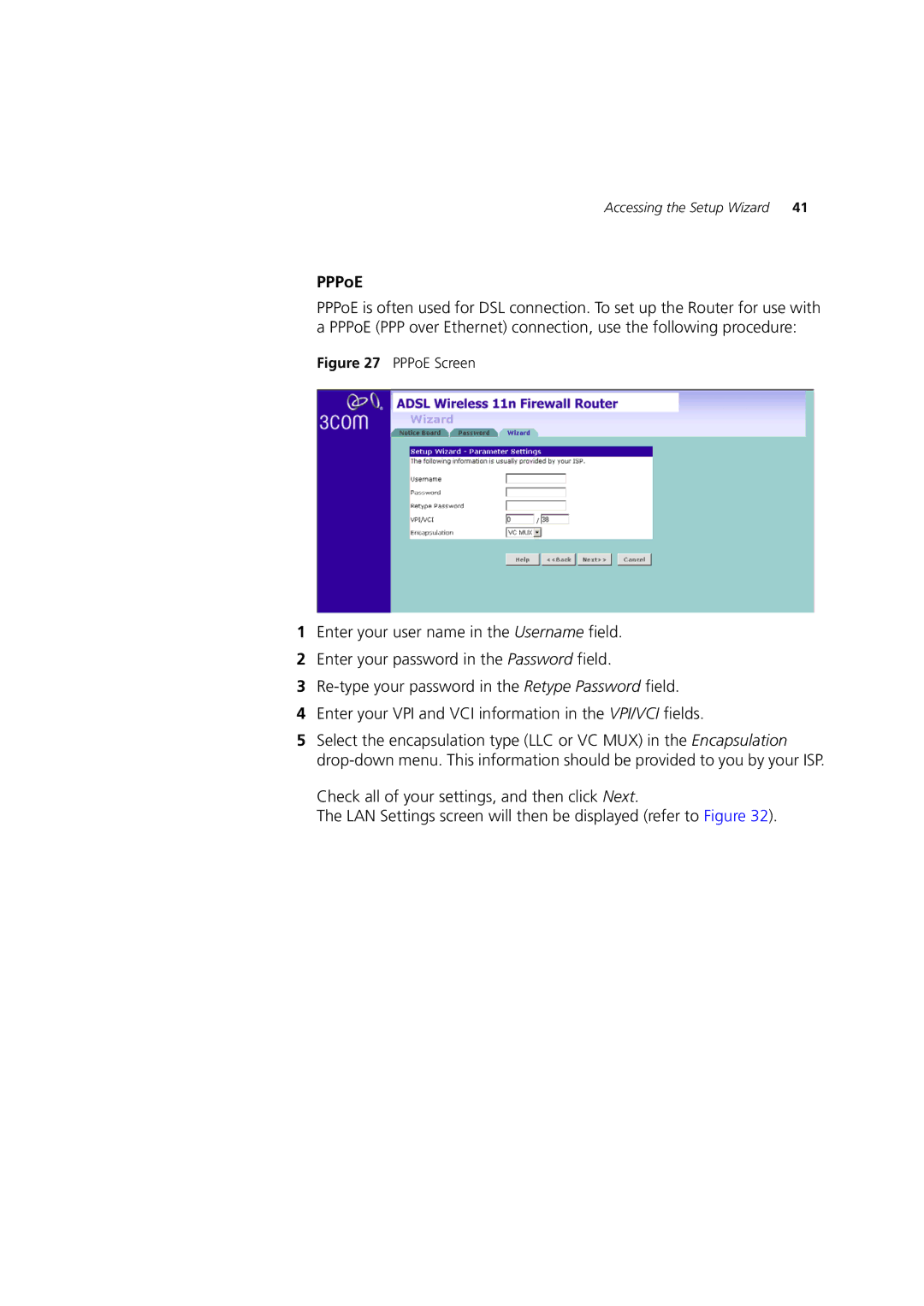 3Com WL-603 manual PPPoE Screen 