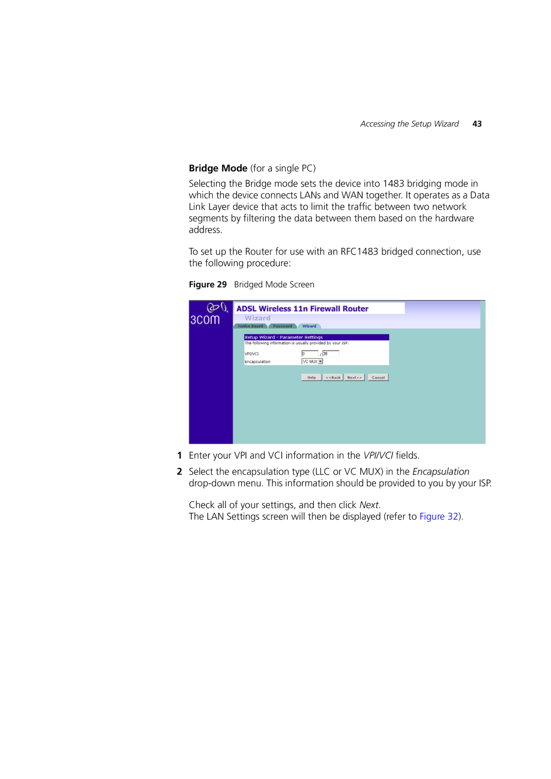 3Com WL-603 manual Bridged Mode Screen 