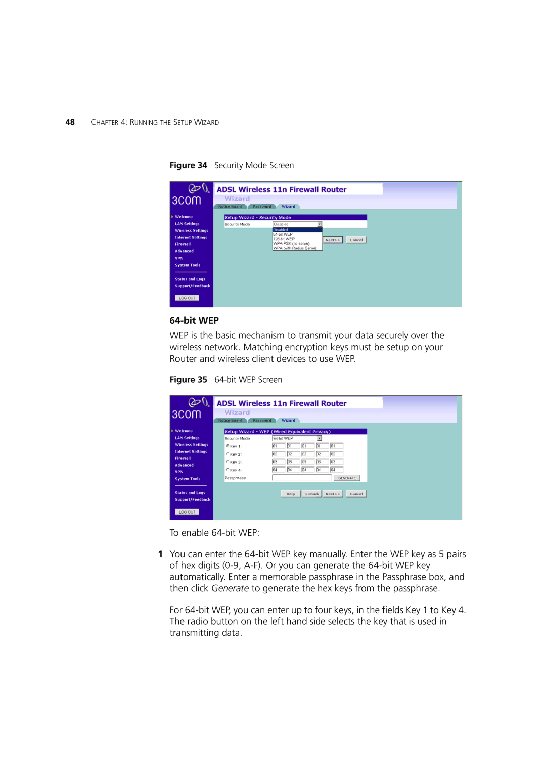 3Com WL-603 manual Bit WEP, To enable 64-bit WEP 