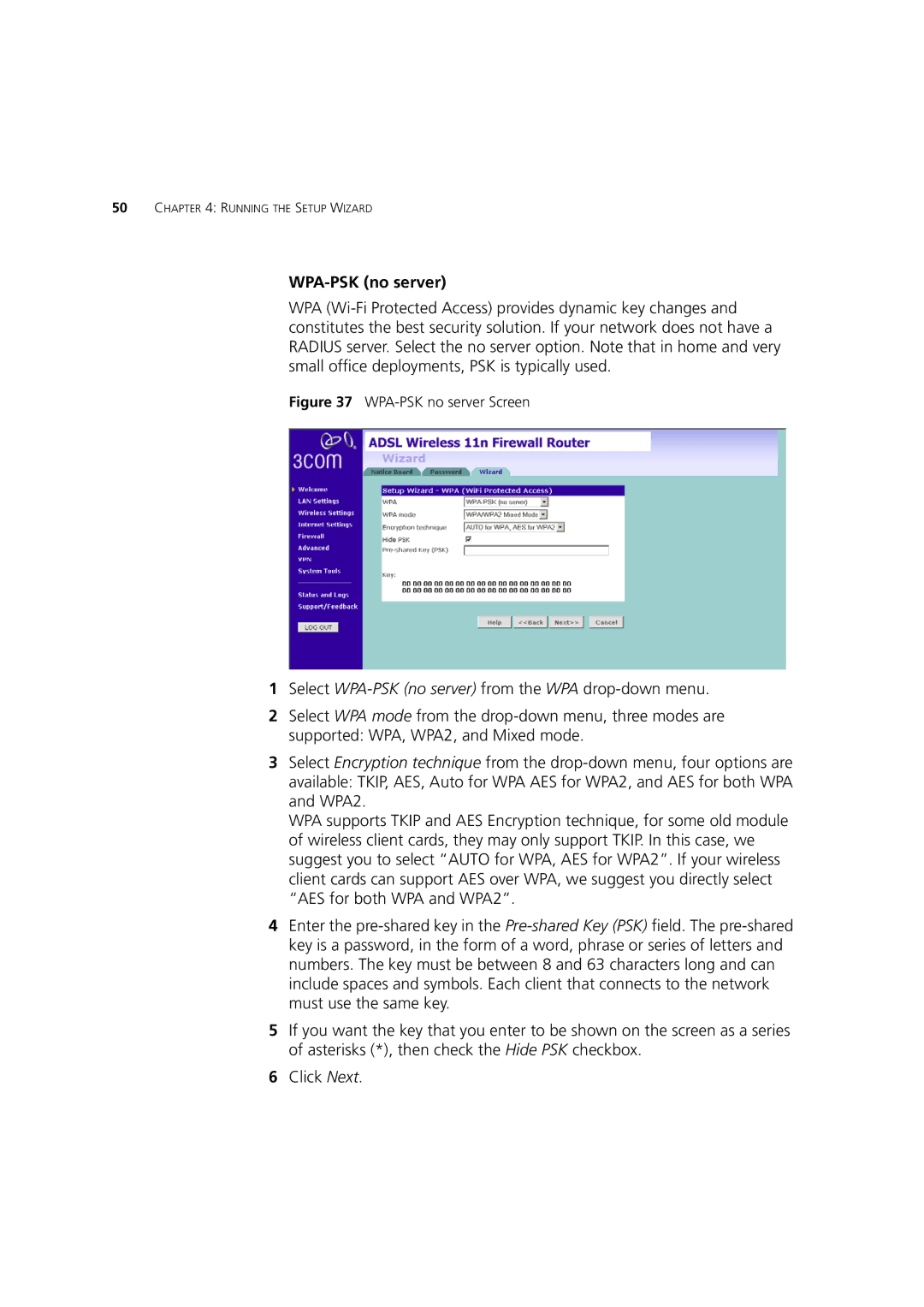 3Com WL-603 manual WPA-PSK no server Screen 