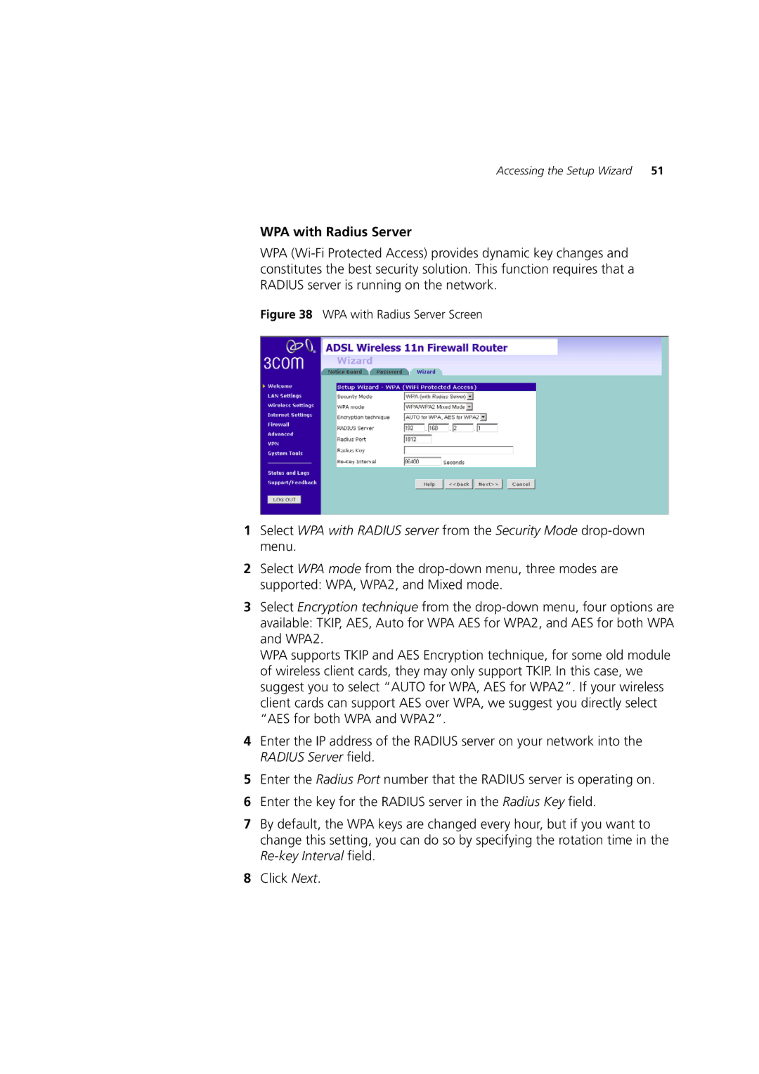 3Com WL-603 manual WPA with Radius Server Screen 