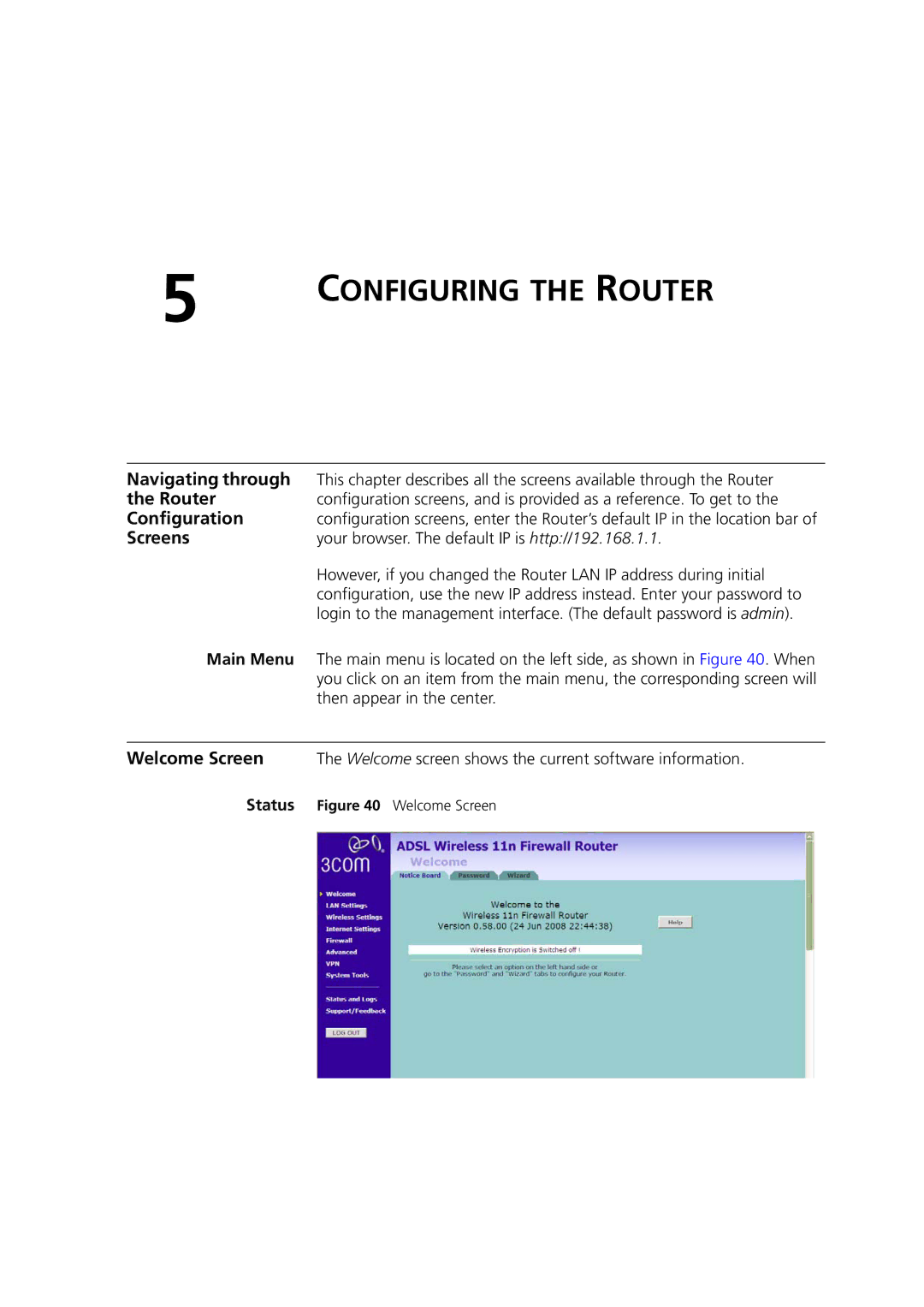 3Com WL-603 manual Navigating through, Configuration, Screens, Welcome Screen 