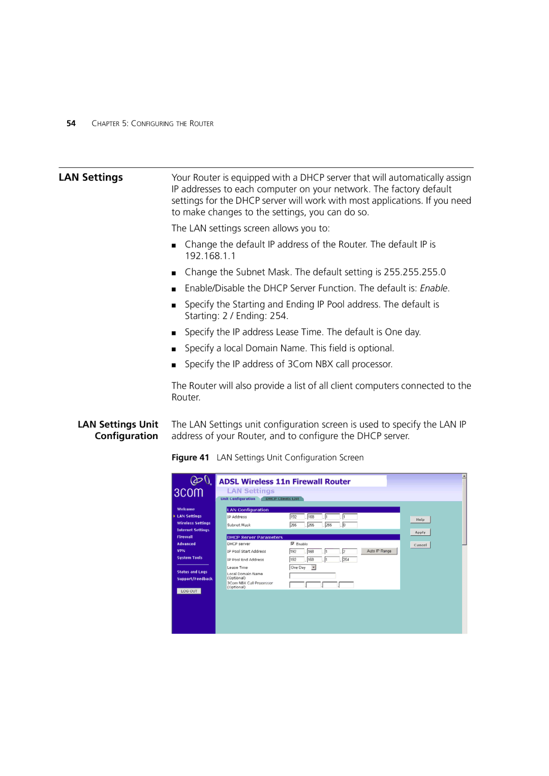 3Com WL-603 manual LAN Settings Unit, Configuration 