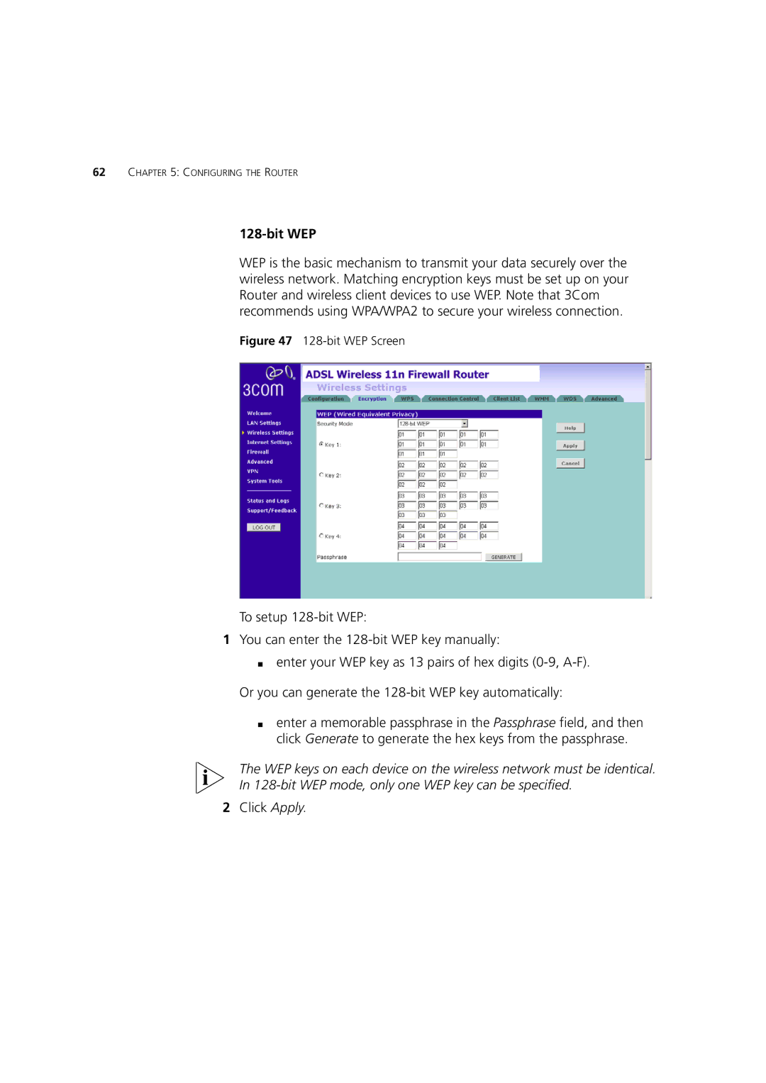 3Com WL-603 manual bit WEP Screen 