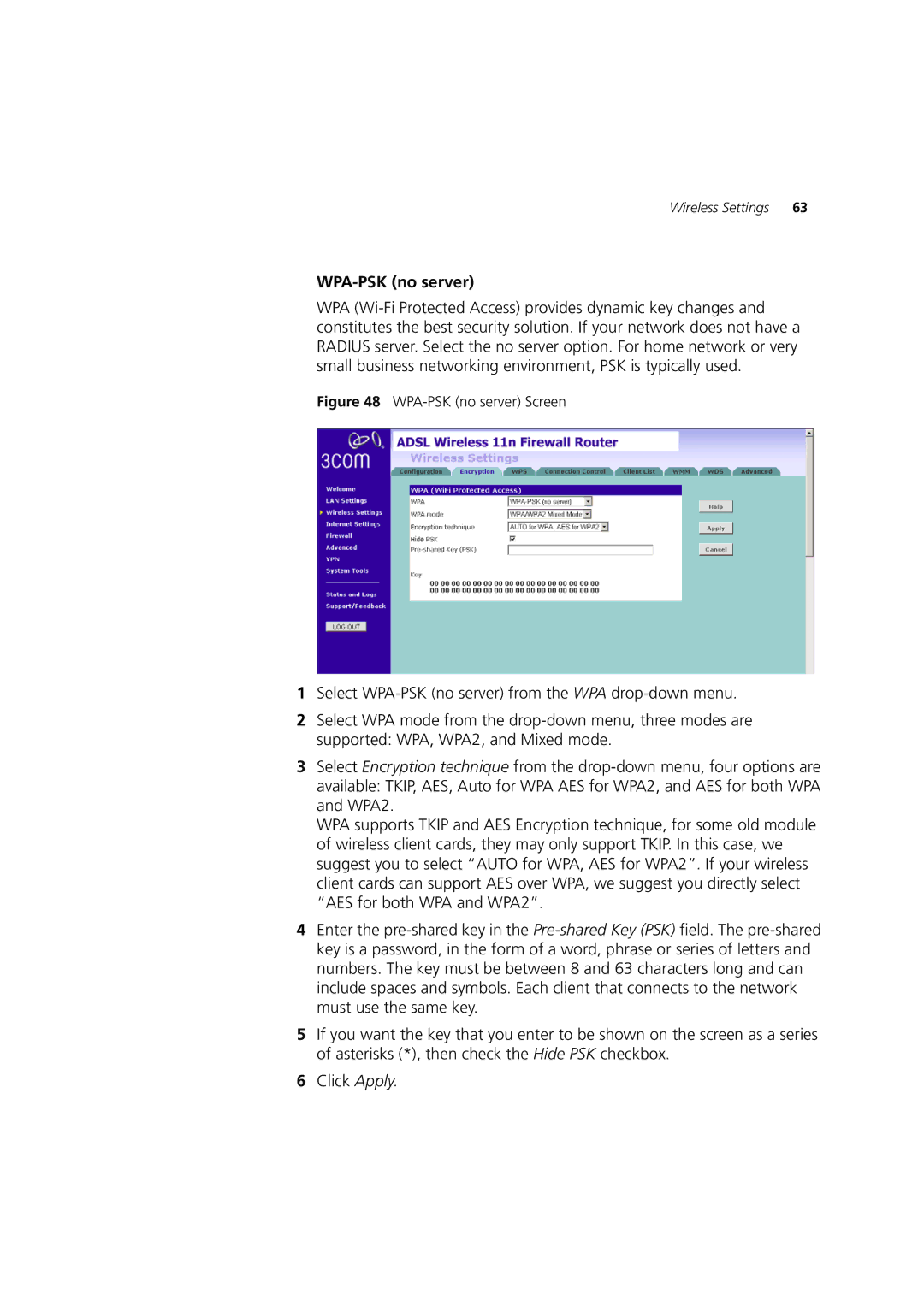 3Com WL-603 manual WPA-PSK no server 