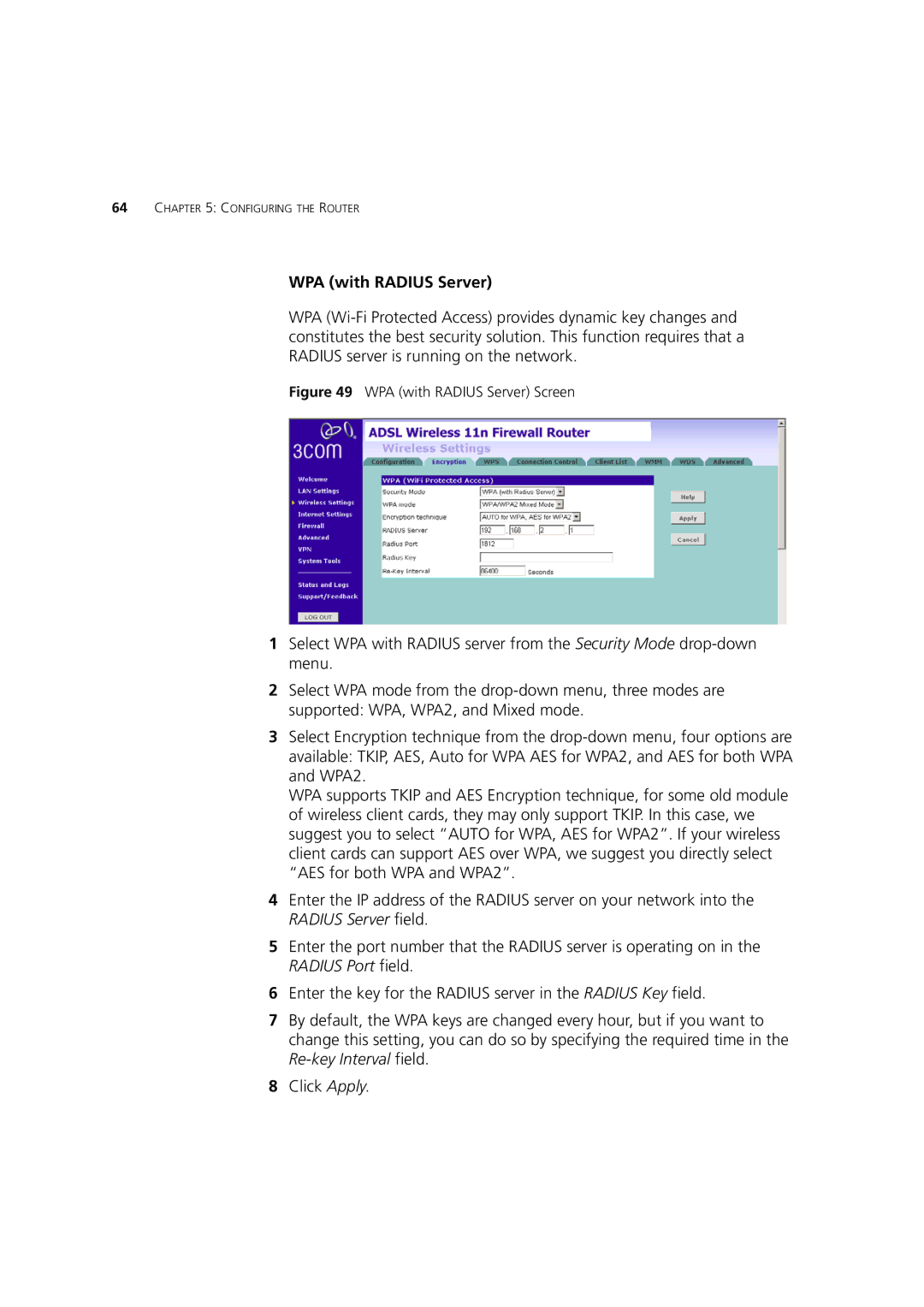 3Com WL-603 manual WPA with Radius Server 