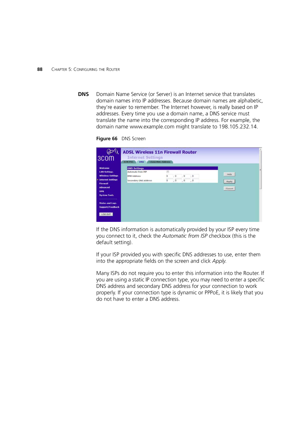 3Com WL-603 manual DNS Screen 