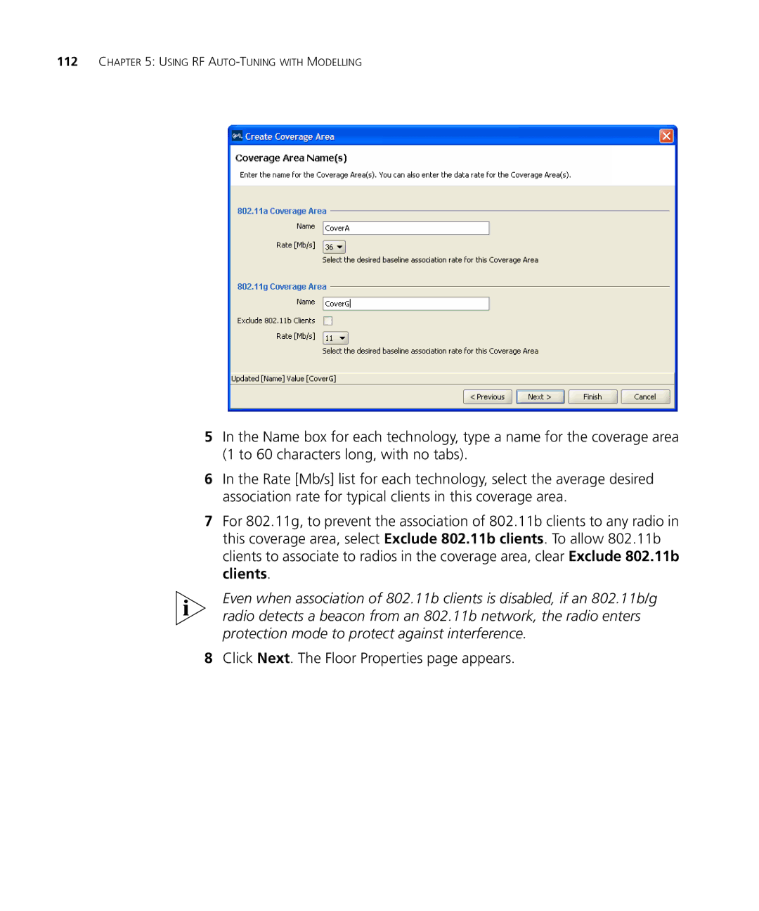 3Com WX2200 manual Click Next. The Floor Properties page appears 