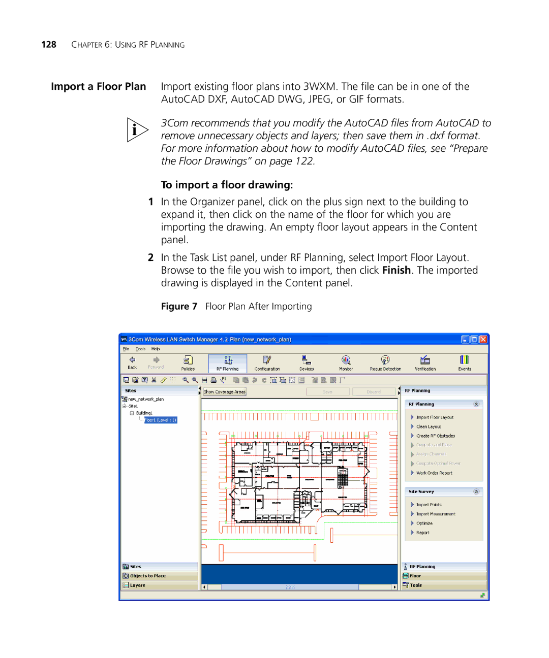 3Com WX2200 manual To import a floor drawing, Floor Plan After Importing 